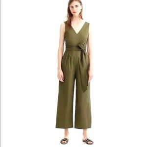 J. Crew poplin tie waist jumpsuit olive size 2
